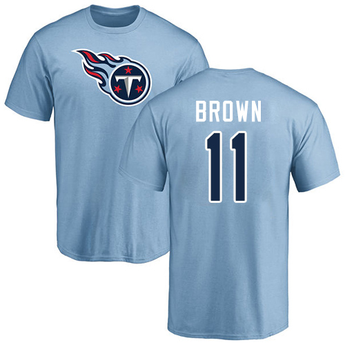 Tennessee Titans Men Light Blue A.J. Brown Name and Number Logo NFL Football #11 T Shirt->tennessee titans->NFL Jersey
